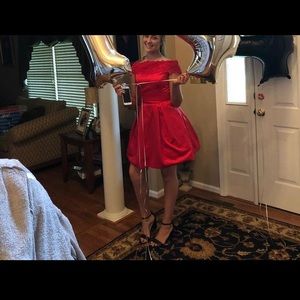 Cute Red Off the Shoulder Cocktail Dress